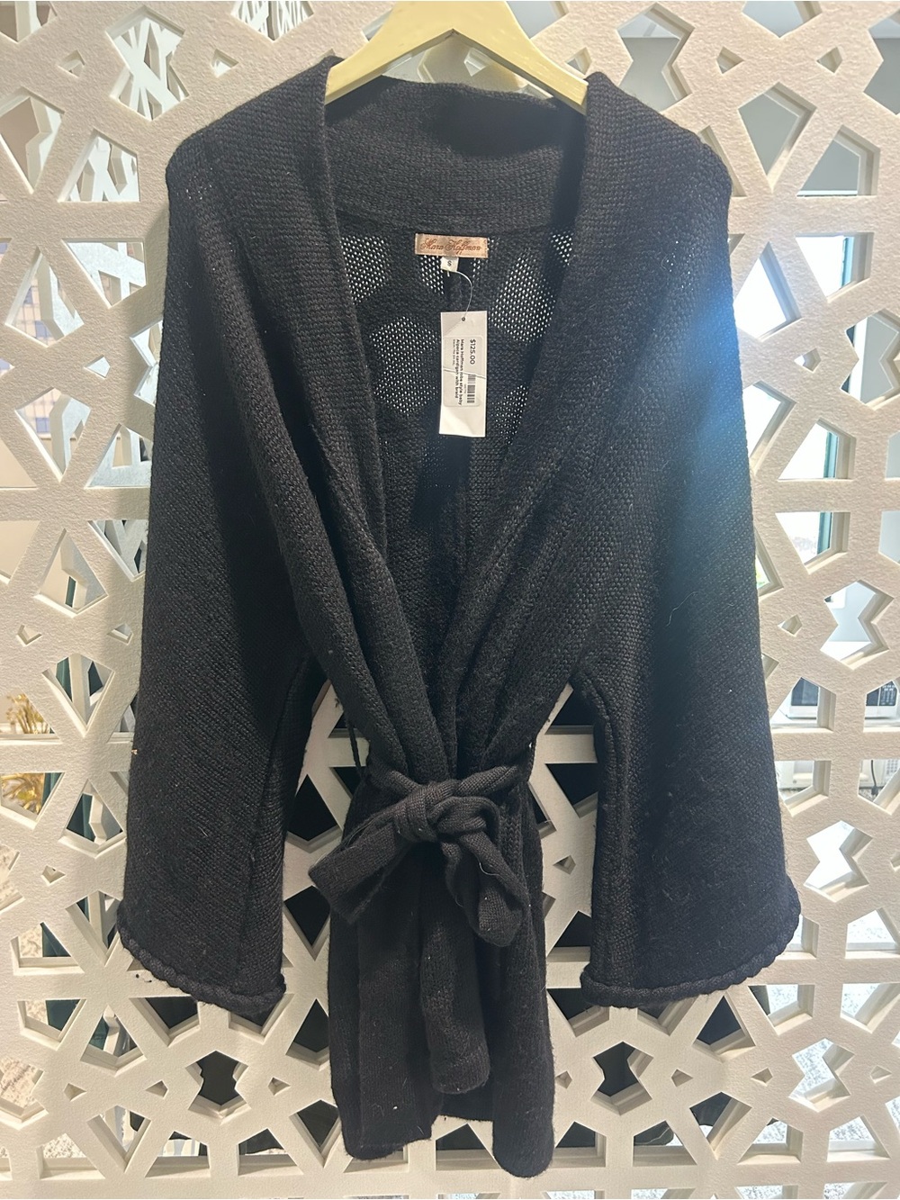 Mara Hoffman Black Knit Tie-Waist Cape Cardigan